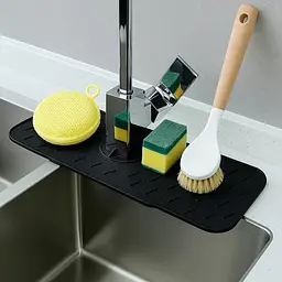 Силіконовий килимок-протектор для кухонної раковини з лотком та захистом від бризок, Kitchen Master Чорний 87289