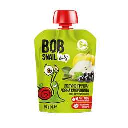 Пюре фруктове Bob Snail Яблуко-груша-чорна смородина, гомогенізоване, 90 г (911680)