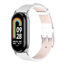 Шкіряний ремінець MiJobs для фітнес-браслета Xiaomi Mi Band 7 Type B білий, тримач - сріблястий - мініатюра 3