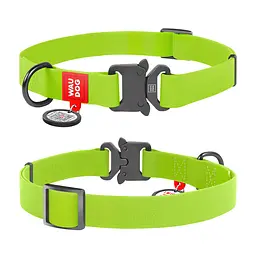 Нашийник для собак водостійкий Waudog Waterproof з QR-паспортом металічна пряжка-фастекс Ш 25 мм Д 34-49 см салатовий