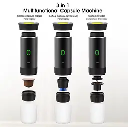 Портативна USB-кавоварка 3-в-1 для еспресо, капсул і меленої кави — компактна, бездротова, з підігрівом - мініатюра 7