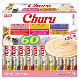 Вологі ласощі для котів INABA Churu вершковий мус в стіках Різновиди тунця 14 г (60 шт в упаковці)