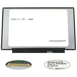 Матриця 14.0 B140HAN04.0 1920х1080, 30pineDP, IPS, 250cd/m2, 45% NTSC, LED, SLIM без планок та вушок, матова, роз'єм праворуч знизу, дп=220 narrow border для ноутбука
