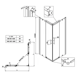 Душова кабіна без піддону Koer SR SC03-100x100x200-TR-01 прозоре скло Easy Clean 6 мм, хром KR5357, Універсальна, прозорий, хром - мініатюра 2