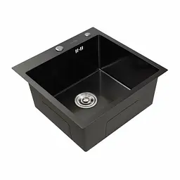 Кухонна мийка 50x50 PVD чорна Platinum Handmade (сифон круглий, 3,0/0,8), Чорний - мініатюра 2