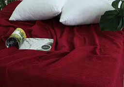 Простирадло-покривало Tag Tekstil піке 160х235 см. Косичка бордо - мініатюра 2