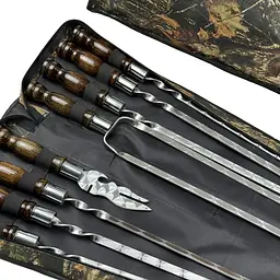 Набір шампурів "VENGE" у чохлі книжці, 6 шт з нержавіючої сталі, подвійний шампур і вилка-ніж - мініатюра 5