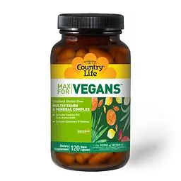 Вітаміни та мінерали Max for Vegans, 120 вегакапсул Country Life vit0001054