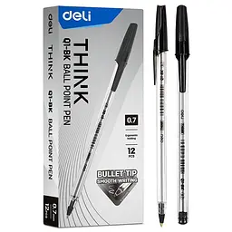 Ручка кулькова Deli EQ1-BK Think 0,7 мм, чорна
