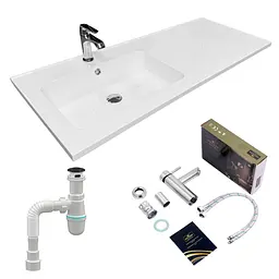 Раковина накладна Adamant FLATE 120L, прямокутна, з сифоном Click-Clack + змішувач (4824296208601)