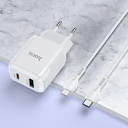 Адаптер сетевой HOCO Type-C to Lightning Cable Favor dual port N5 1USB and 1Type-C PD 20W QC 3.0 3a - мініатюра 3