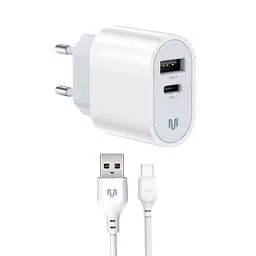 Зарядний пристрій MadeInFuture MFS12 12 Вт 1xUSB-A + 1xUSB-C + кабель USB-A — USB-C білий (MIF82822)