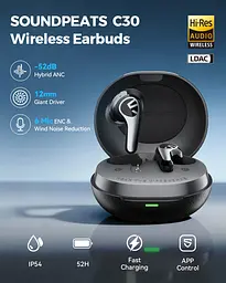 Бездротові навушники TWS SOUNDPEATS C30 з гібридним шумозаглушенням та Hi-Res Audio (Чорний) - мініатюра 5