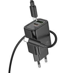 МЗП Hoco N63 Gentle PD30W+QC3.0 (1USB-A/1C) + кабель Type-C to Lightning Black - мініатюра 2