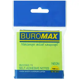 Блок паперу для нотаток Buromax Neon з клейким шаром 75х75 мм 100 аркушів салатовий (BM.2382-15)