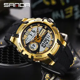 Чоловічий наручний годинник 6015 Black-Gold Sanda acs0030967 - мініатюра 4