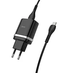 Мережевий зарядний пристрій 1USB Hoco C12Q 3A Black + USB Cable XiaomicroUSB