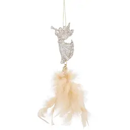 Прикраса-підвіска Chomik Янгол бант сніжинка з пір'ям 22 см 3 шт. шампань (5900779855892) - мініатюра 4