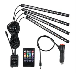 Led Підсвічування для авто RGB водонепроникне 7 кольорів 4 Стрічки з пультом 3306 - мініатюра 3