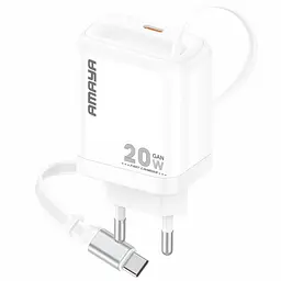МЗП E220S PD20W GaN (1USB-C) + Retractable Cable Type-C White Amaya teh0029682