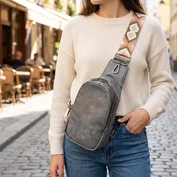 Модна сумка через плече в модному кольорі з екошкіри Vintage 22792 сіра - мініатюра 2