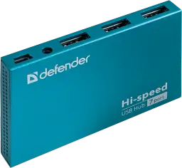 Хаб USB Defender Septima Slim, Cyan, USB 2.0 - 7xUSB 2.0, кабель 93 см, блок живлення (83505) - мініатюра 2