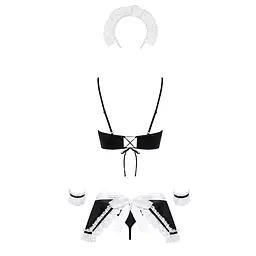 Атласний еротичний костюм покоївки Obsessive Maid set S/M, black, 5 предметів - мініатюра 6