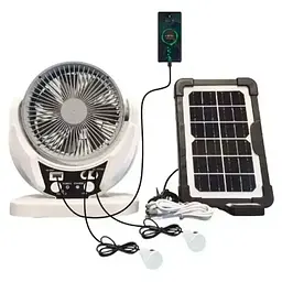 Вентилятор портативний 4в1 (6", сонячна панель, 2 LED лампи, 2 швидкості, 6Вт, USB, 3.2V/4000 мАг) - мініатюра 2