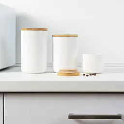 Ємність для зберігання МВМ My Home 800 мл біла (KP-13 M WHITE/WOOD) - мініатюра 4