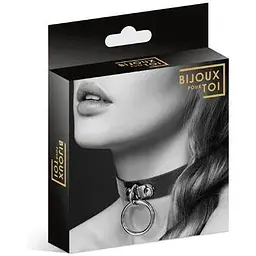 Чокер з кільцем для повідця Bijoux Pour Toi - Fetish Black - мініатюра 3