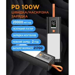 Батарея універсальна Sigma X-power SI20A9QLX 20000mAh, PD/100W, LED, flashlight, cable 100w, black (4827798877814) - мініатюра 11