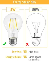 Гвинтова лампа QNINE Warm White E27, 5 Вт (еквівалент 50 Вт), 500 лм, світлодіодна лампа, 2700K, не з підсвічуванням, 3 шт. - мініатюра 5