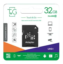 Карта пам'яті MicroSDHC 32GB UHS-I Class 10 T&G + SD-adapter (TG-32GBSD10U1-01) - мініатюра 2