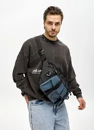 Чоловіча cумка-бананка під ноутбук Sambag Urban Pro чорно-синя 46 × 26 см (51411215m)