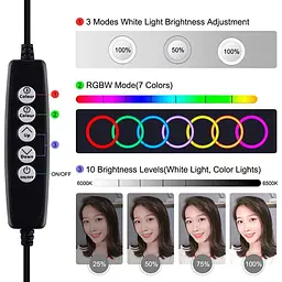 Кільцева USB RGBW LED лампа Puluz PKT3047B 6.2"+ настільне кріплення - мініатюра 5