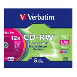Диск CD Verbatim CD-RW 700Mb 12X SlimBox 5шт Color (43167) - мініатюра 7
