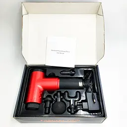 М'язовий масажер для тіла ручний акумуляторний портативний 4 насадки Fascial Gun MP-320 червоний - мініатюра 9