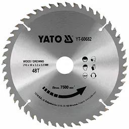 Диск пиляльний победітовий по дереву YATO 216х30х3.2х2.2 мм (YT-60682)