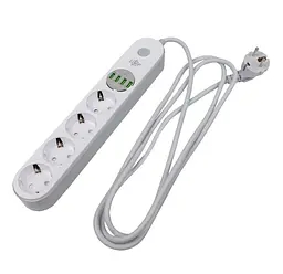 Мережевий фільтр-подовжувач LogicPower F24USB4, 4 розетки, 4 USB-порти, 2 м, з вимикачем - мініатюра 3
