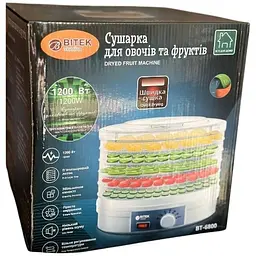 Сушарка для овочів та фруктів Bitek BT 6800 1200 Вт Біла - мініатюра 4