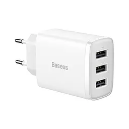 Зарядний адаптер мережевий БЖ Baseus Compact Charger 17 W 3 виходи USB (CCXJ020102) білий