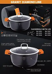 Каструля Berlinger Haus Granit Diamond Line BH-1098-N 32 см 8,5 л - мініатюра 4