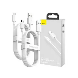 Кабель Baseus Simple Wisdom Data Cable Kit USB to Micro 2.1A ( 2шт. ) 1.5m White - мініатюра 2
