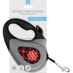 Повідець-рулетка для собак Waudog R-leash Шотландка, світловідбиваючий, M, до 25 кг, 5 м, чорний - мініатюра 3