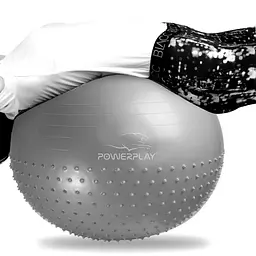 М'яч для фітнесу PowerPlay 4003 із насосом 65 см світло-сірий (10683) - мініатюра 4