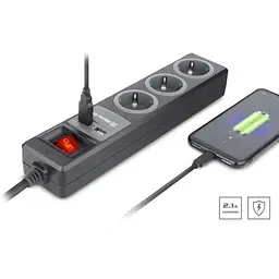 Мережевий подовжувач REAL-EL RS-3 USB CHARGE 1.8m, black (EL122500001) - мініатюра 5