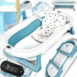 Дитяча ванна складна з подушкою, термометром Kanzaa Blue - мініатюра 4