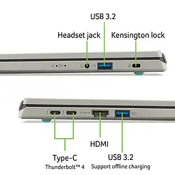 Ноутбук ACER Aspire Vero 16 AV16-71P-78E3, Intel Core Ultra 7 255H до 5.1GHz, 16" WUXGA, 32GB, SSD 1TB, Intel Arc 140T GPU, Windows 11 Home - мініатюра 10
