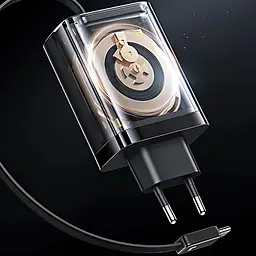 МЗП Usams US-CC299 GaN With Retractable Type-C Cable Xiang Ser. 65W (1USB-A/1C) Black - мініатюра 4