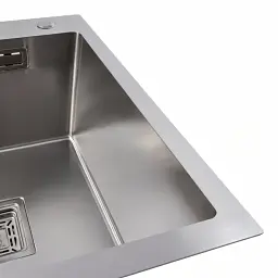 Кухонна мийка Platinum Handmade PVD L з нержавіючої сталі 1.0 мм квадратний сифон 65x50x23 см хром - мініатюра 3
